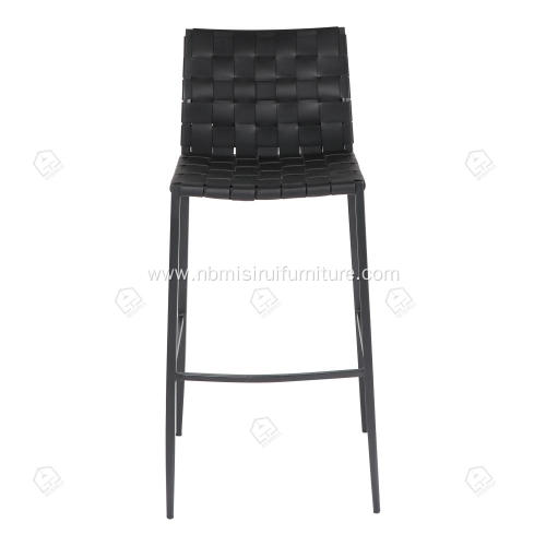 Black hand woven saddle genuine leather bar stool